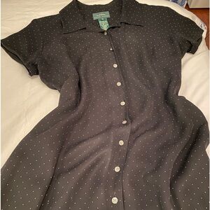 Ralph Lauren size 10 long black dress with tiny white polkadot.